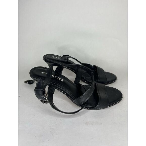 Coach Black Leather Open Toe Ankle Strap Heel Sandals Women Sz 7.5B US/38EU - Picture 12 of 13